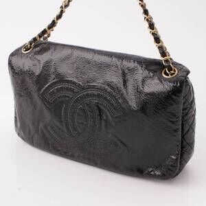 Chanel Black Shoulder Coco Strap Mark Chain Enamel Bag